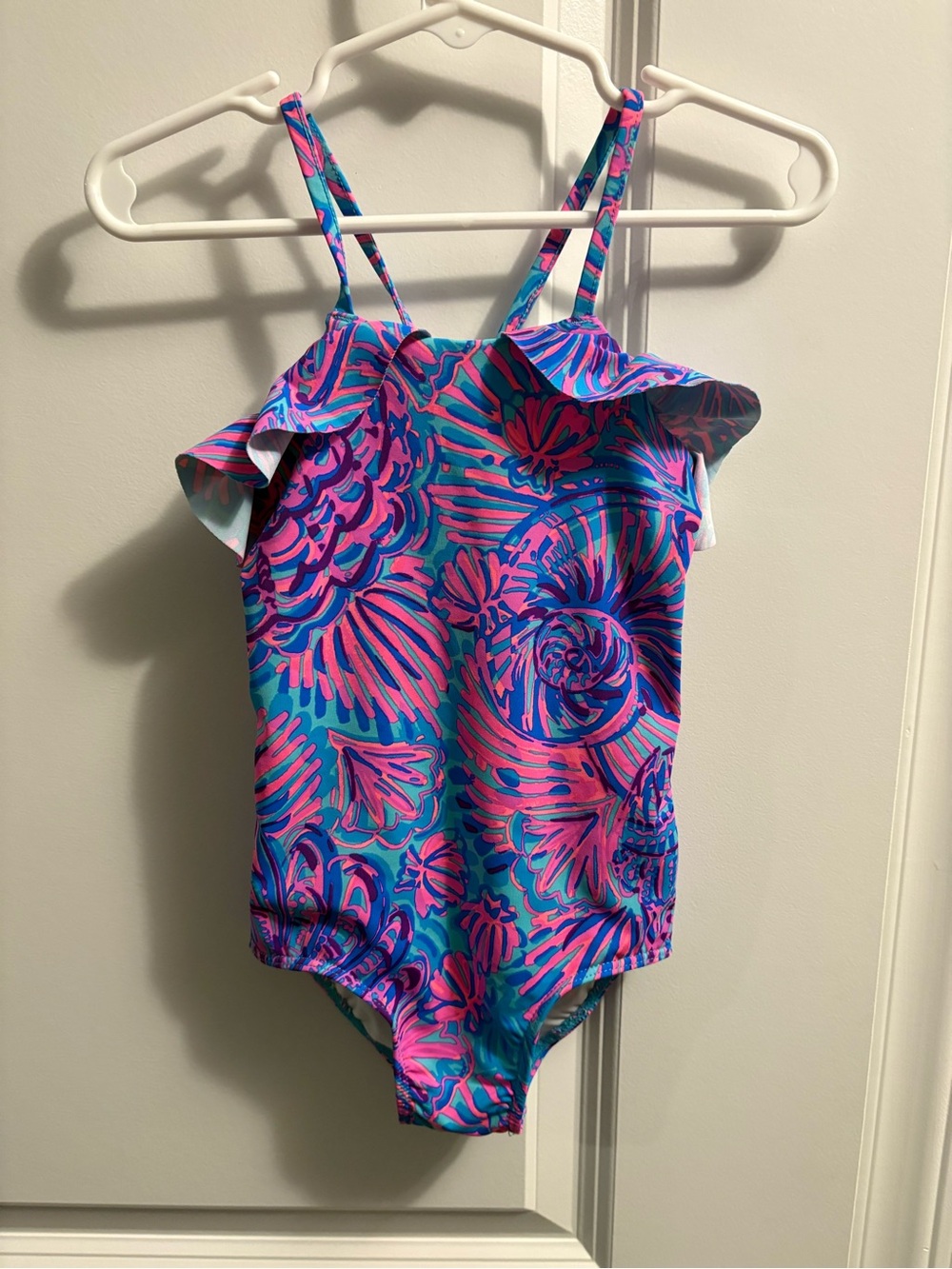 Lilly Pulitzer Pink & Teal Floral Ruffle One-Piece Swimsuit